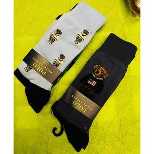 Polo Ralph Lauren Men's Crew Dress Socks Polo Bear Novelty Cotton Blend 2 Pairs